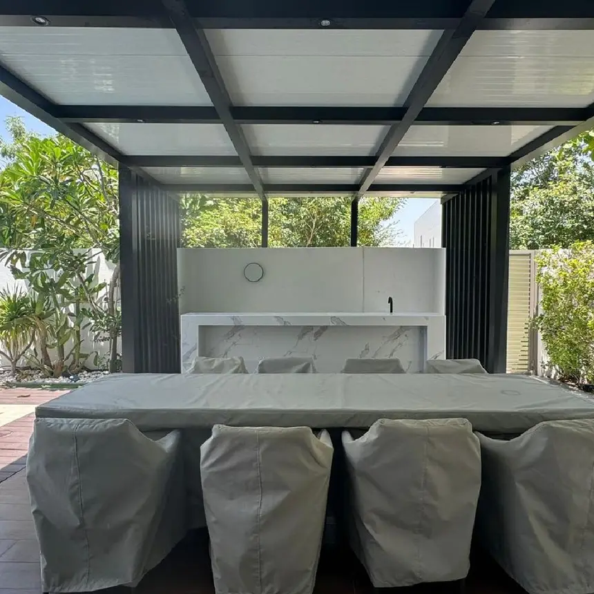 Covered patio with marble counter — BBQ and Outdoor Kitchen project photo, Dubai
