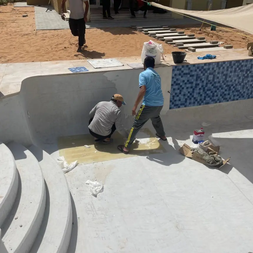 Pool re-tiling in progress — Swimming Pool Maintenance project photo, Dubai